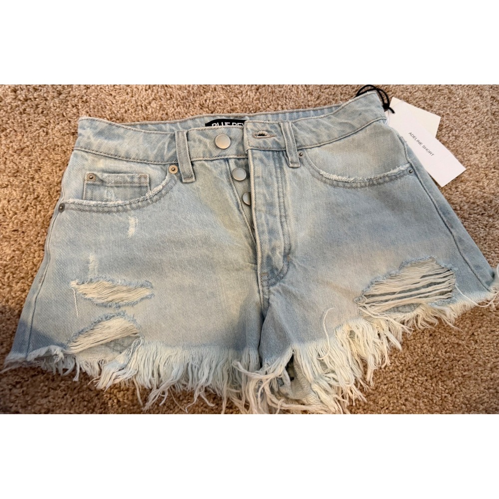 Blue Revival Adeline Distressed Denim Shorts Ultra Light Wash Button Fly Size 24
